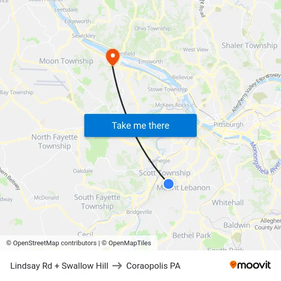 Lindsay Rd + Swallow Hill to Coraopolis PA map