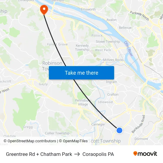 Greentree Rd + Chatham Park to Coraopolis PA map