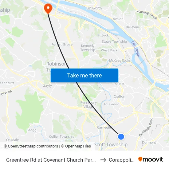Greentree Rd at Covenant Church Park And Ride to Coraopolis PA map