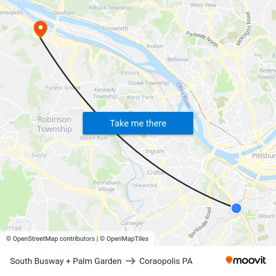 South Busway + Palm Garden to Coraopolis PA map