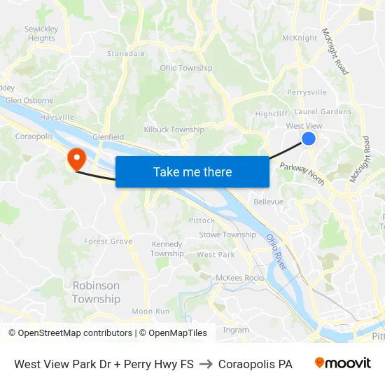 West View Park Dr + Perry Hwy FS to Coraopolis PA map