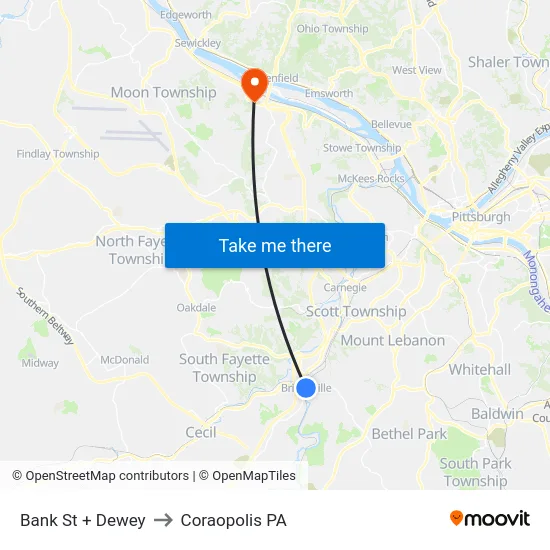 Bank St + Dewey to Coraopolis PA map