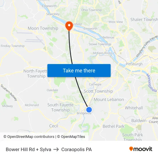 Bower Hill Rd + Sylva to Coraopolis PA map
