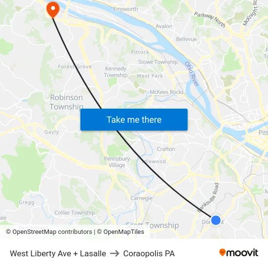 West Liberty Ave + Lasalle to Coraopolis PA map