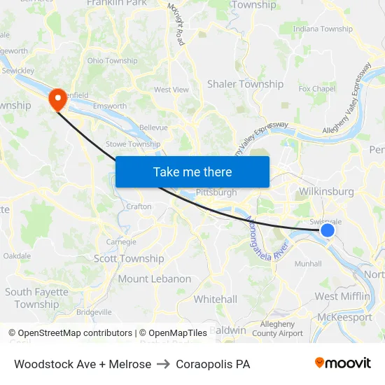 Woodstock Ave + Melrose to Coraopolis PA map