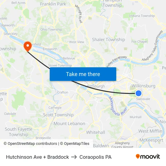 Hutchinson Ave + Braddock to Coraopolis PA map