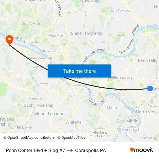 Penn Center Blvd + Bldg #7 to Coraopolis PA map