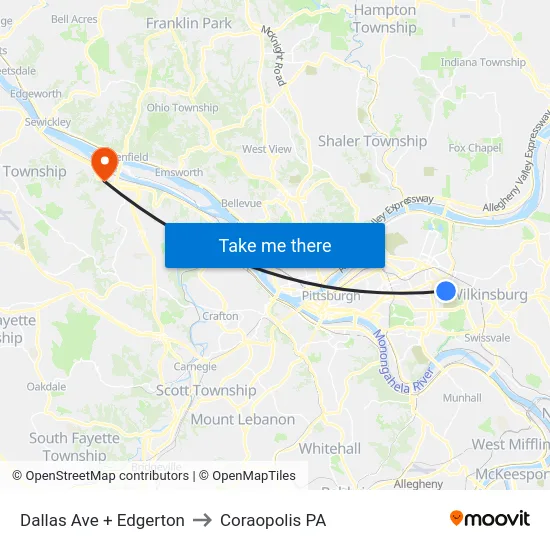 Dallas Ave + Edgerton to Coraopolis PA map