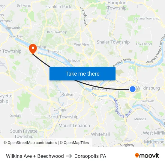 Wilkins Ave + Beechwood to Coraopolis PA map