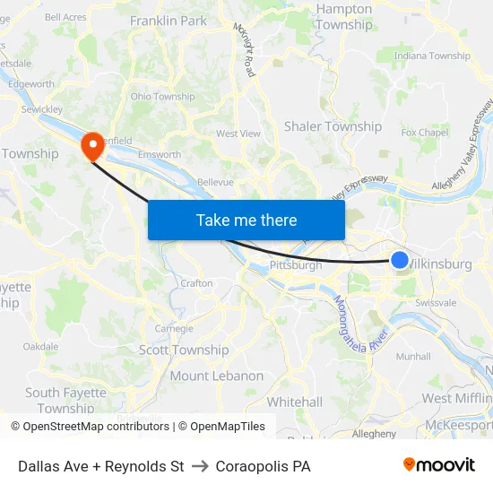 Dallas Ave + Reynolds St to Coraopolis PA map