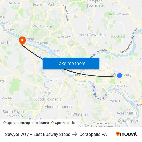 Sawyer Way + East Busway Steps to Coraopolis PA map