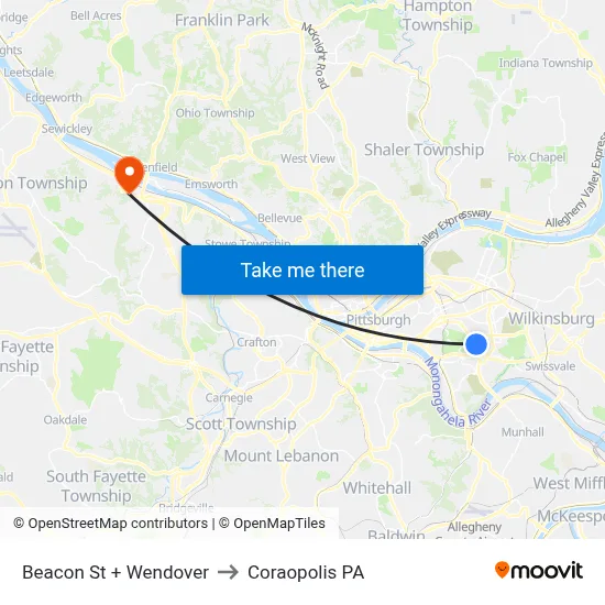 Beacon St + Wendover to Coraopolis PA map