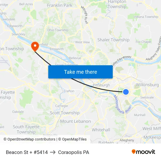 Beacon St + #5414 to Coraopolis PA map