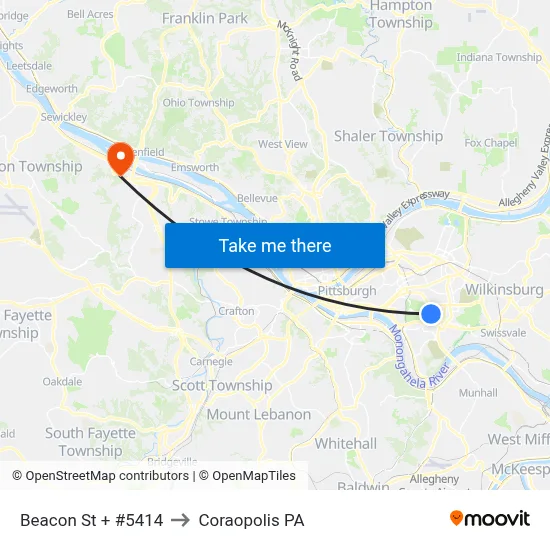 Beacon St + #5414 to Coraopolis PA map