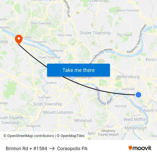 Brinton Rd + #1584 to Coraopolis PA map