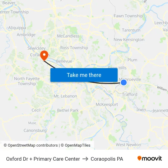 Oxford Dr + Primary Care Center to Coraopolis PA map