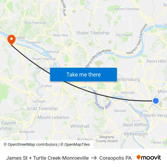 James St + Turtle Creek-Monroeville to Coraopolis PA map