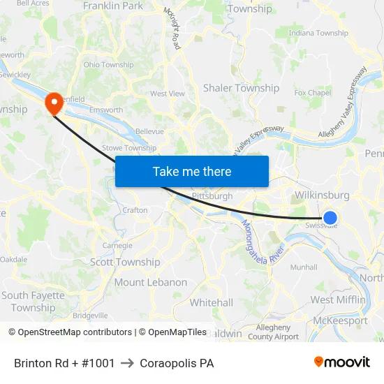 Brinton Rd + #1001 to Coraopolis PA map