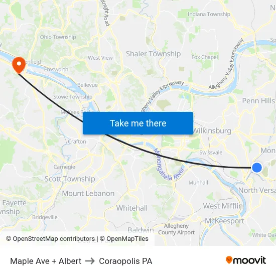 Maple Ave + Albert to Coraopolis PA map