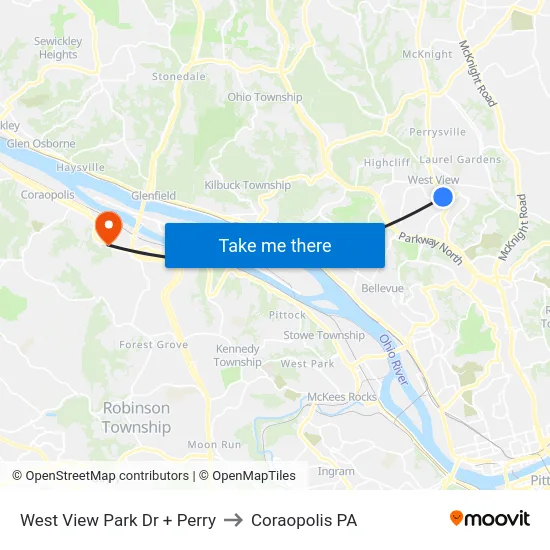 West View Park Dr + Perry to Coraopolis PA map