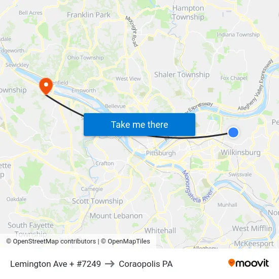 Lemington Ave + #7249 to Coraopolis PA map