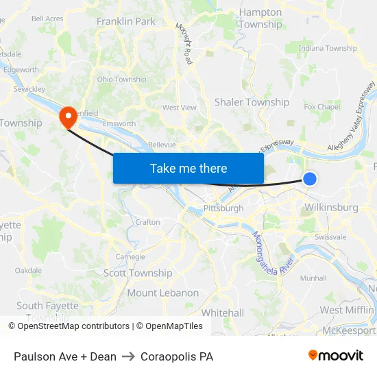 Paulson Ave + Dean to Coraopolis PA map