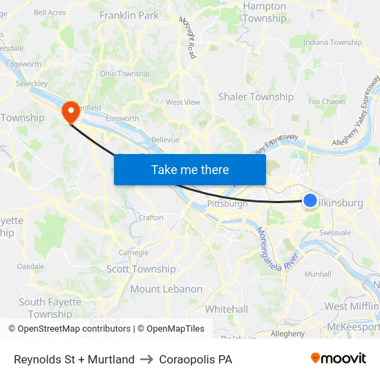 Reynolds St + Murtland to Coraopolis PA map