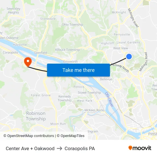 Center Ave + Oakwood to Coraopolis PA map
