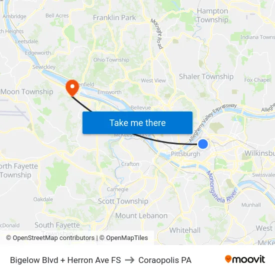 Bigelow Blvd + Herron Ave FS to Coraopolis PA map