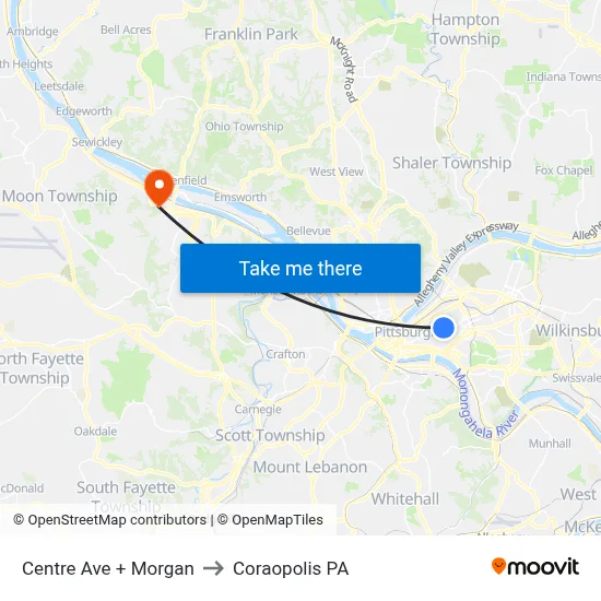 Centre Ave + Morgan to Coraopolis PA map