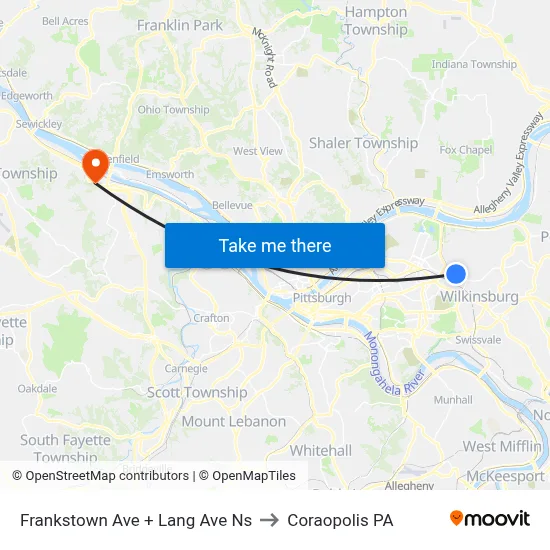 Frankstown Ave + Lang Ave Ns to Coraopolis PA map