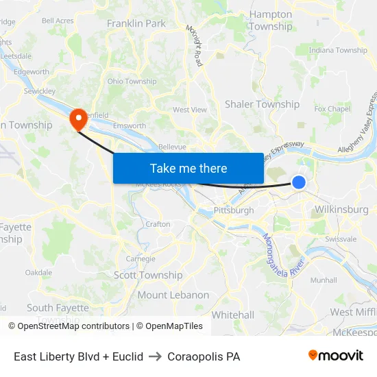 East Liberty Blvd + Euclid to Coraopolis PA map