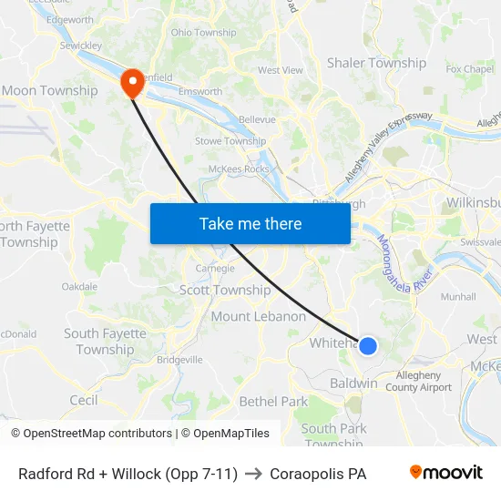 Radford Rd + Willock (Opp 7-11) to Coraopolis PA map
