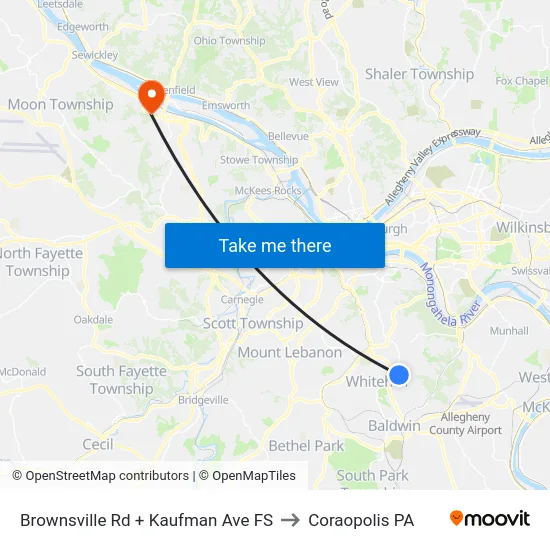 Brownsville Rd + Kaufman Ave FS to Coraopolis PA map
