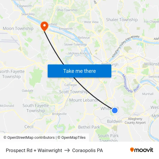 Prospect Rd + Wainwright to Coraopolis PA map
