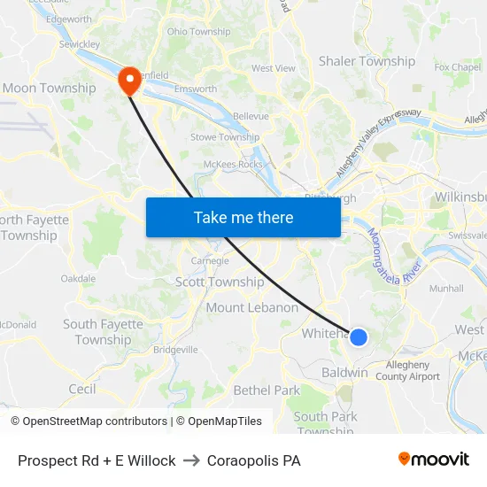 Prospect Rd + E Willock to Coraopolis PA map