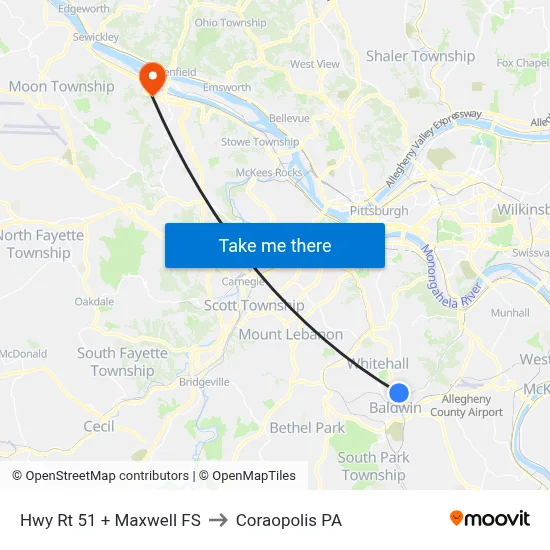 Hwy Rt 51 + Maxwell FS to Coraopolis PA map
