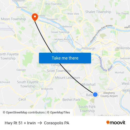 Hwy Rt 51 + Irwin to Coraopolis PA map