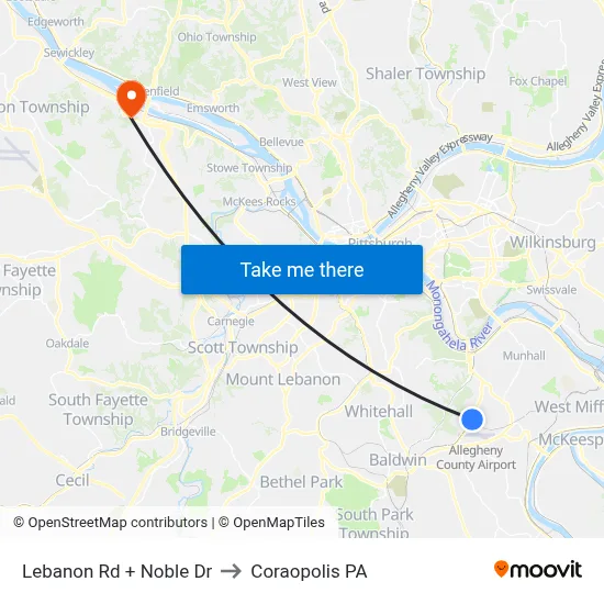 Lebanon Rd + Noble Dr to Coraopolis PA map
