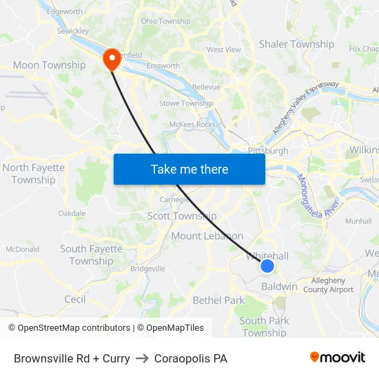 Brownsville Rd + Curry to Coraopolis PA map