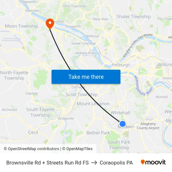 Brownsville Rd + Streets Run Rd FS to Coraopolis PA map