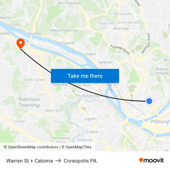 Warren St + Catoma to Coraopolis PA map
