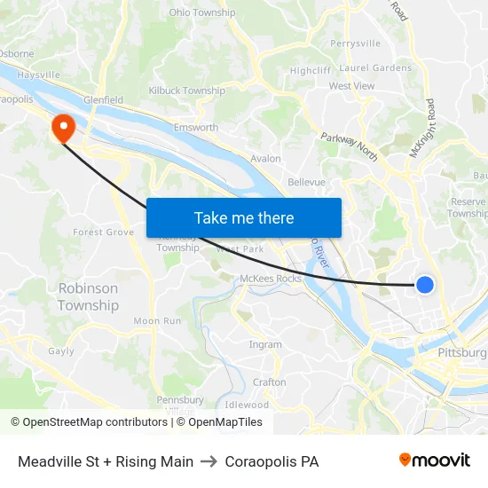 Meadville St + Rising Main to Coraopolis PA map