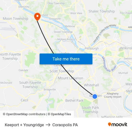 Keeport + Youngridge to Coraopolis PA map