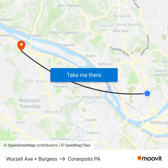 Wurzell Ave + Burgess to Coraopolis PA map