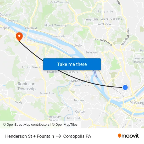 Henderson St + Fountain to Coraopolis PA map