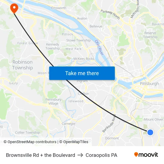 Brownsville Rd + the Boulevard to Coraopolis PA map