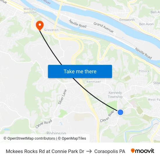 Mckees Rocks Rd at Connie Park Dr to Coraopolis PA map