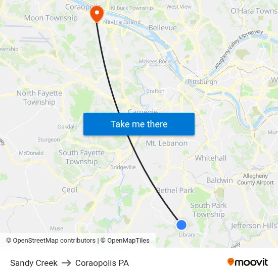 Sandy Creek to Coraopolis PA map