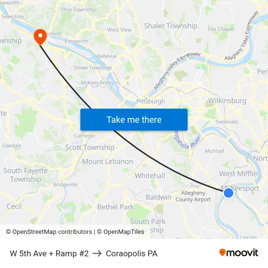 W 5th Ave + Ramp #2 to Coraopolis PA map
